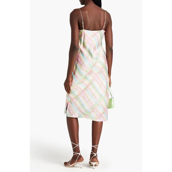 New Cami NYC Raven Midi Slip Dress Silk Charmeuse Rainbow Plaid XS Small - Picture 2 of 10